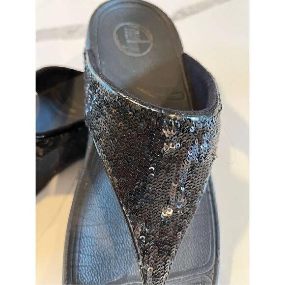 Fitflop Women’s Electra Black Sequin Slide On Sandals Sz 10 Flip Flops Wedge Hee - Picture 3 of 8